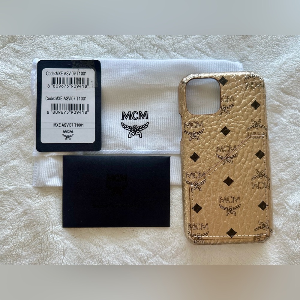 MCM Metallic Gold Phone Case with Black Accents